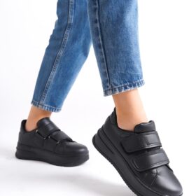 VALENCIA Bağcıksız Cırt Cırtlı Ortopedik Taban Kadın Sneaker Spor Ayakkabı CST - Siyah