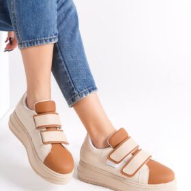 VALENCIA Bağcıksız Cırt Cırtlı Ortopedik Taban Kadın Sneaker Spor Ayakkabı CTT - Ten/Kahve