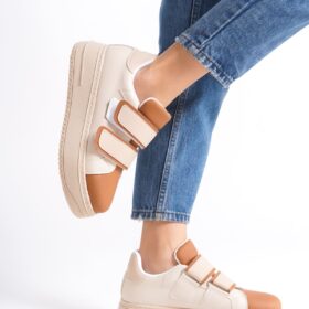 VALENCIA Bağcıksız Cırt Cırtlı Ortopedik Taban Kadın Sneaker Spor Ayakkabı CTT - Ten/Kahve