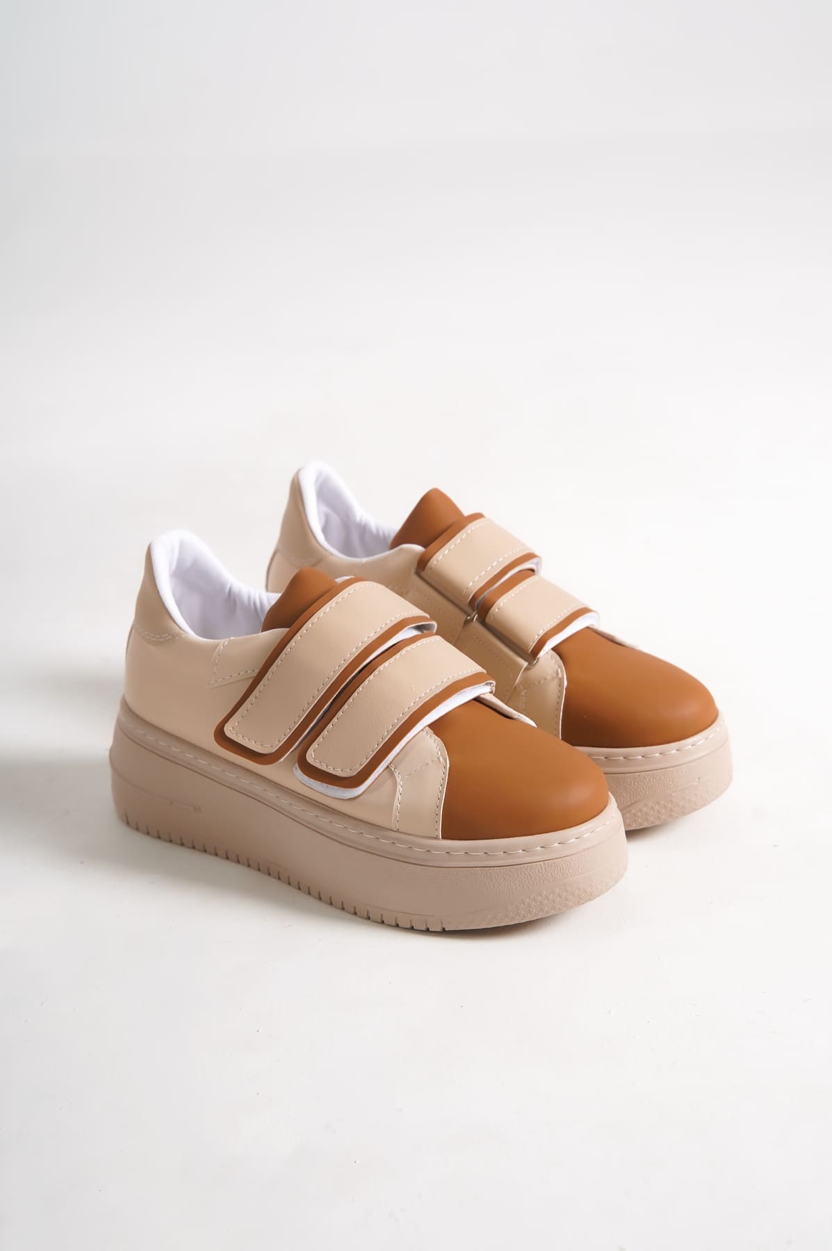 VALENCIA Bağcıksız Cırt Cırtlı Ortopedik Taban Kadın Sneaker Spor Ayakkabı CTT - Ten/Kahve - Görsel 4