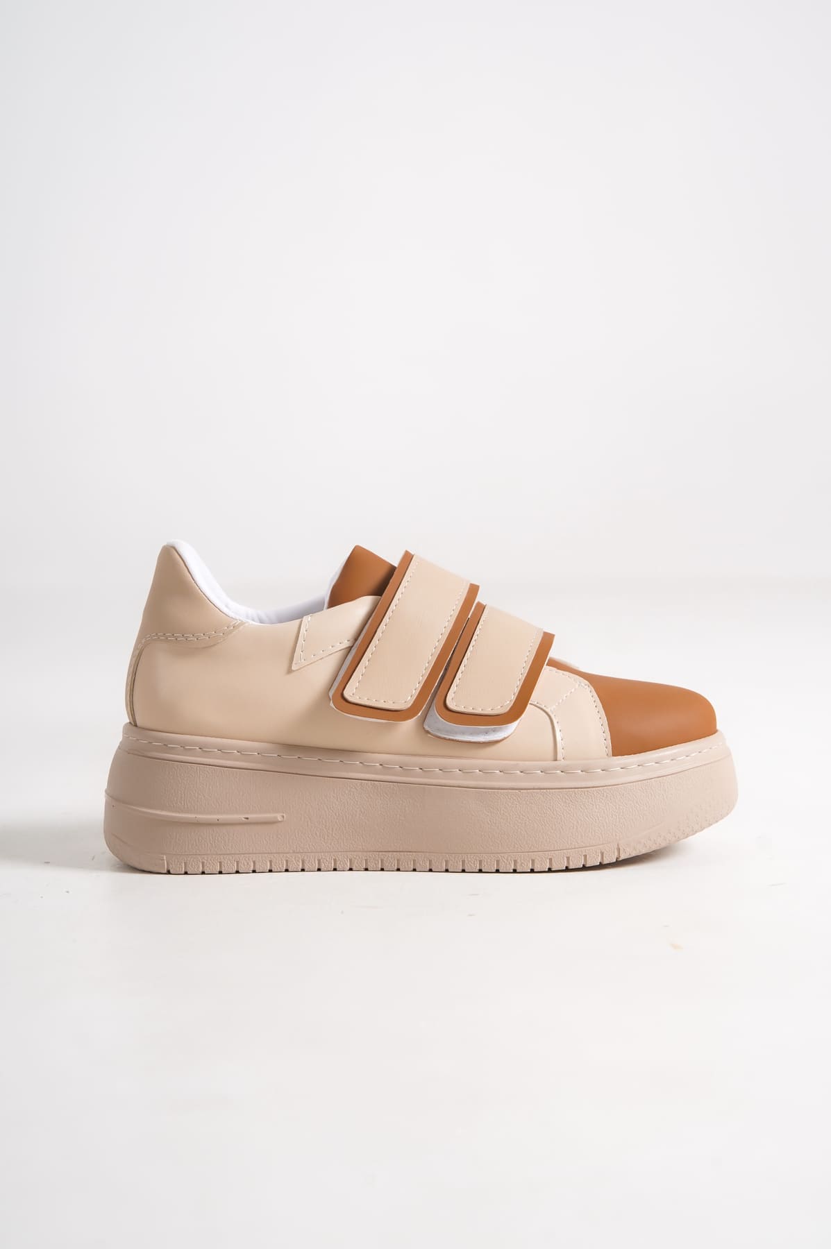 VALENCIA Bağcıksız Cırt Cırtlı Ortopedik Taban Kadın Sneaker Spor Ayakkabı CTT - Ten/Kahve - Görsel 6